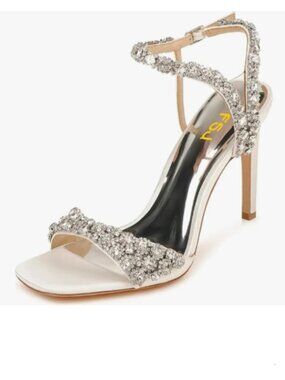 FSJ Beige Crystal Strap Rhinestones High Heel Sandals Wedding Open Toe Shoes